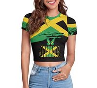 HUGS IDEA Novelty Jamaica Flag Butterfly Womens Summer Crewneck Tee Shirts Y2K Style E-Girls Aesthetic Crop Tops Streetwear Tee Shirt