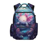 HUGS IDEA Ocean Axolotl Kids Backpack for Girls Lightweight School Bookbag Dual Side Pockets Front Zipper Pocket Teen Girls Back to School Daily Use