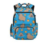 HUGS IDEA Orange Capybara Boys Backpack Large Capacity Bookbag Front Zipper Pocket Ages 6-12 Boys Bookbag Back to School Preschool Daily Use