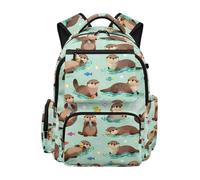HUGS IDEA Otter Fish Girls Backpack Cute Bookbag for School with Front Zipper Pocket Bookbag for Girls 4-6 Casual Middle School Primary Daypack