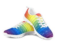 HUGS IDEA Outdoor Walking Shoes Running Jogging Loafers Sneaker Rainbow Stripes Lace Up Lightweight Casual Trainers Gym Fashion Trainers Casual Walking UK 12