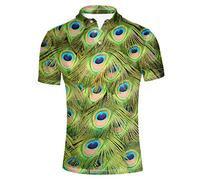 HUGS IDEA Peacock Men's Peerformance Golf Jersey Sport Shirt Short Sleeve T-Shirts Soft Athletic Sport Tee
