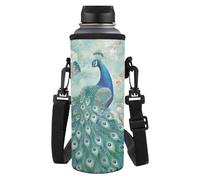 HUGS IDEA Peacock Water Bottle Holder for Women Lightweight Water Bottle Carrier Bag Porta Botellas De Agua Machine Washable Carrier with Strap for Hiking, Cycling