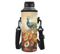 HUGS IDEA Peacock Water Bottle Holder with Strap Lightweight Shockproof Water Bottle Pouch for Travel, Hiking Portable Girls' Waterbottle Carrier for School Study