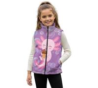 HUGS IDEA Pink Axolotl Fleece Vest for Girls Size 5-6 Cute Sleeveless Stand Collar Jacket with Pockets Cozy Full Zip Up Vests for Kids Lightweight Warm Jacket Coats for Children