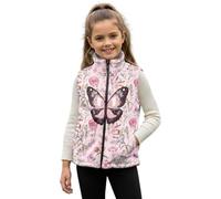 HUGS IDEA Pink Butterfly Girls Puffer Vest with Pockets Floral Print Stand Collar Vests for Kids Cute Zip Up Warm Coats for Girls Size 7-8 Lightweight Sleeveless Jackets for Children