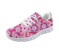 HUGS IDEA Pink Flower Floral Botanical Breathable Trainers Fashion Sneaker Casual Walking Shoes Soft Lightweight Non Slip