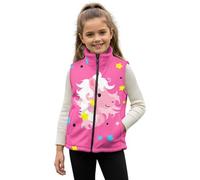 HUGS IDEA Pink Horse Girls Puffer Vest with Pockets Cute Stand Collar Vests for Kids 4T Cozy Zip Up Warm Coats for Girls Lightweight Sleeveless Jackets for Children