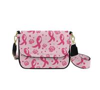 HUGS IDEA Pink Ribbons Shoulder Bag for Women Rose Leather Crossbody Purse Trendy Handbag for Lady with Zipper Inner Pocket Lightweight Travel Work Gift for Mom Sister