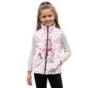 HUGS IDEA Pink Snowman Warm Vest for Girls Size 7-8 Christmas Stand Up Collar Sleeveless Coat Cute Kids Fleece Vests with Pockets Xmas Zip Up Outerwear for Holiday Party