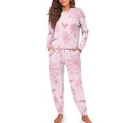 HUGS IDEA Pink Spider Web Pajamas for Women Set 2 Piece Long Sleeve Sleepwear Halloween Lounge Sets for Lady Fashion Loungewear with Pants Soft Nightwear