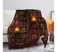 HUGS IDEA Plush Blanket Library Bookshelf Print, Fall Winter Blankets Funny Retro Candle Books, Fuzzy Shaggy Warm Bed Sheet Gift Knee Blankets-M