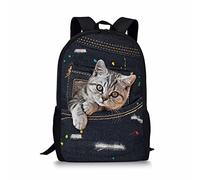 HUGS IDEA Pocket Cat Design Kids Backpack for School Cute Lightweight Bookbag Fashion Daypack