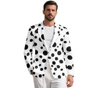 HUGS IDEA Polka Dot Blazers for Men Lightweight Slim Fit Sport Coat Jacket Soft Casual Suit Blazer for Business Meetings Wedding Party White
