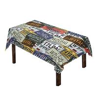 HUGS IDEA Printed Kitchen Tablecloth, Number Plate Novelty Funny Wrinkle Free, Oil-Proof/Waterproof Tabletop Protector for Kitchen Dining Party for 4 Foot Table