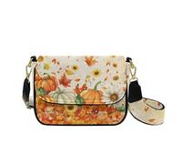 HUGS IDEA Pumpkin Crossbody Handbag for Women Maple Leaf Shoulder Purse with Wide Strap Trendy Leather Travel Bag for Lady Lightweight Cell Phone Wallet for Fall