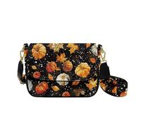 HUGS IDEA Pumpkin Crossbody Purse for Women Maple Leaf Leather Shoulder Bag with Wide Strap Vintage Cross Body Handbag for Lady Trendy Satchel Purse for Work Wallet