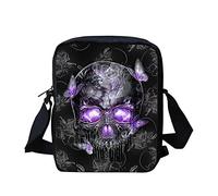 HUGS IDEA Purple Butterfly Sugar Skull Messenger Bag with Zipper Portable Mini Crossbody Bag for Kids Adults Travel Phone Bag Sling Satchel