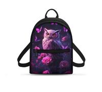 HUGS IDEA Purple Owl Backpack for Women Travel Backpack Purse Mini Polyester Backpacks for Ladies Small Shoulder Bag Casual Tote Bags Handbag Mini Travel Backpack for Women