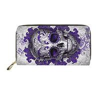 HUGS IDEA Purple Sugar Skull Womens Leather Slim Purse Card Holder Clutch Handbag Travel Wallet