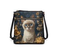 HUGS IDEA Ragdoll Cat Bucket Bag for Women Golden Flower Hobo Bag with Shoulder Strap Vintage Leather Crossbody Shoulder Purse for Travel Large Capacity Messenger Bags for Women Lady