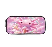 HUGS IDEA Rainbow Axolotl Pencil Case Bright Tone Pencil Pouch Durable Zipper Stationery Organizer Portable Pencil Bag for Color Loving Kids Girls Elementary School Office Daily Station Keep