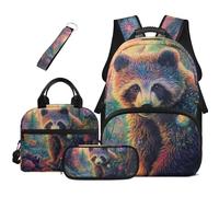 HUGS IDEA Rainbow Bear Backpack for Boys 6-8 Kawaii School Backpack with Lunch Box Lightweight School Bag for Elementary Students 4 Piece Boys Book Bag Large Capacity Pencil Case for Children