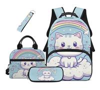 HUGS IDEA Rainbow Cat Backpack for Boys 6-8 Kids Backpack and Lunchbox for Boys Large Capcity School Bag Set Lightweight Elementary School Bookbag for Kids 17 Inch Children Daypack