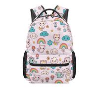 HUGS IDEA Rainbow Cats Teen School Backpack, Lightweight Bookbag with Side Pockets for Water Bottle, Durable Zippers Great for Girls