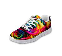 HUGS IDEA Rainbow Color Rose Pattern Women's Fashion Athletic Sneakers Breathable Sport Running Walking Shoes US8