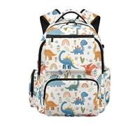 HUGS IDEA Rainbow Dinosaur Boys Backpack Lightweight Bookbag Front Pocket Dual Side Pockets Padded Straps Ages 6-12 School Bookbag Back to School Elementary Playdate