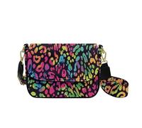 HUGS IDEA Rainbow Leopard Print Crossbody Bag for Women Leather Shoulder Handbag with Guitar Strap Vintage Cross Body Purse for Lady Stylish Travel Cell Phone Wallet