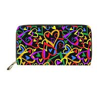HUGS IDEA Rainbow Love Hearts Womens Leather Slim Purse Durable Zipper Card Holder Clutch Ladies Handbag
