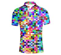 HUGS IDEA Rainbow Patchwork Mens Polo Shirt Slim Fit Short Sleeves Summer Athletic T-Shirts Collared Golf Shirt Tee Tops