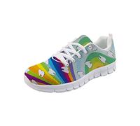 HUGS IDEA Rainbow Stripe Sports Sneakers Teeth Pattern, Funny Colorful Tennis Trainers for Exercise Gym Fitness Dancing Hiking Non Slip Sneaker - UK 3.5