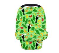 HUGS IDEA Ramphastos Toco Cartoon Tropical Bird Animal Pattern Baby Car Seat Covers, Nursing Cover Breastfeeding Scarf, Stretchy Soft Breathable