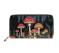 HUGS IDEA Red Mushroom Wallet for Women Pu Leather Long Purse Large Capacity Cash Credit Cards Coins Organizer Holders Lightweight Slim Clutch Purse for Outdoor