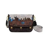 HUGS IDEA Retro Butterfly Crossbody Purse for Women Brown Leather Shoulder Handbag with Guitar Strap Trendy Satchel Bag with Zipper Inner Pockets Travel Wallet