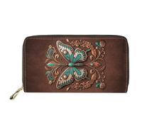 HUGS IDEA Retro Butterfly Womens Wallet PU Large Capacity Long Purse for Women Lightweight Cash Credit Cards Coins Organizer Holders Slim Clutch Purse