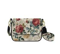 HUGS IDEA Retro Rose Shoulder Bag for Women Fashion Crossbody Handbag Leather Satchel Purse with Inner Pockets Trendy Large Capacity Wallet Gift for Mom Sister Wife