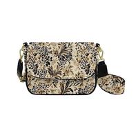 HUGS IDEA Retro Women's Shoulder Purse Trendy Leather Crossbody Bag with Wide Strap Fashion Handbag for Lady Work Travel Lightweight Floral Satchel Handbags