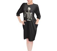 HUGS IDEA Rock&Roll Skull Womens Robe Gowns Bathrobe Cozy, Gothic Skeleton Bath Robe Dressing Gown Nightwear Lounge Wears with Pockets - 2XL
