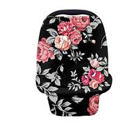HUGS IDEA Rose Flower Retro Art Elegant Black Nursing Cover for Newborn Breastfeeding, Multifunctional Uses, Ultra-Soft & Breathable Fabric