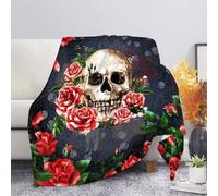 HUGS IDEA Rose Flower Skull Plush Blanket Fleece Throw Blanket for Womens, Sofa Couch Bedding Bedroom Fluffy Microfiber Throw Blanket