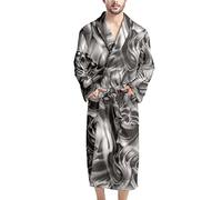 HUGS IDEA Scary Skull Print Men's Fleece Cozy Bathrobe with Pocket, Shawl Collar Sleepwear Dressing Gown