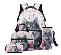 HUGS IDEA School Backpack Set Cute Kids Bookbag for Preschool Kindergarten Elementary Students, Siberian Husky, One Size, Rucksack Backpacks