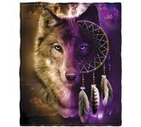 HUGS IDEA Sherpa Fleece Throw Blanket, Wolf Dream Catcher Tribal Elegant Plush Blanket Fuzzy Flannel Soft Oversized Adults Throw Perfect for Bed, Sofa - 3XL