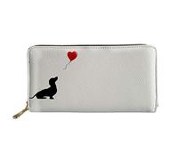 HUGS IDEA Simple Long Leather Wallet, Dachshund Love Heart Zipper Purse for Womens Girl Lady