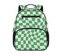 HUGS IDEA Simple Modern Kids Backpack, Soft Waterproof Toddler Bookbag with Multiple Pockets for Kindergarten Camping Daily Use 13.5 Inch Green Checker