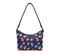 HUGS IDEA Skull Shoulder Purse for Women Rose Hobo Purses with Zipper Closure for Women Satchel Handbag Large Daily Underarm Bag for Travel Top Handle Handbags Fashion Clutch Bag